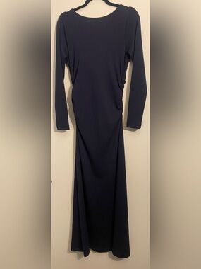 Anthropologie Navy Blue Draped Back Formal Dress